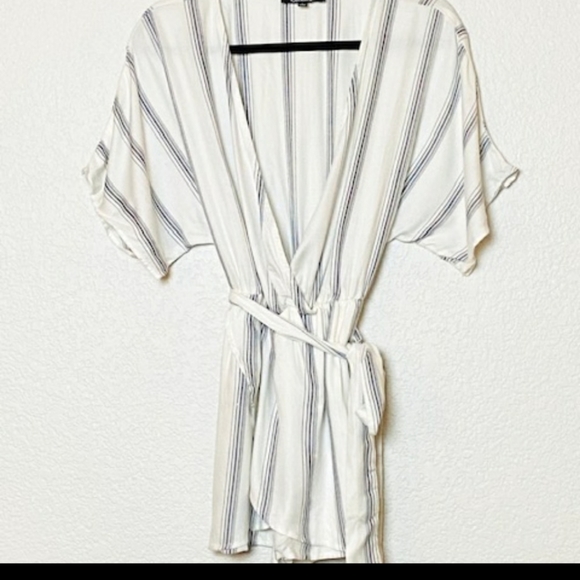 Lulus | White Gray Stripe Climb Aboard Tie Romper - Picture 2 of 6